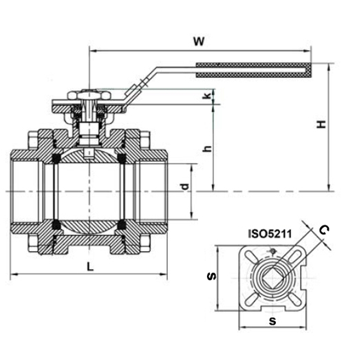 Кран шаровой Tecofi BSE6189-02PV 1 1/2″ Ду40 Ру140 полнопроходной, трехсоставной, разборный, нержавеющая сталь, уплотнение - PTFE, внутренняя резьба, ручка-рычаг