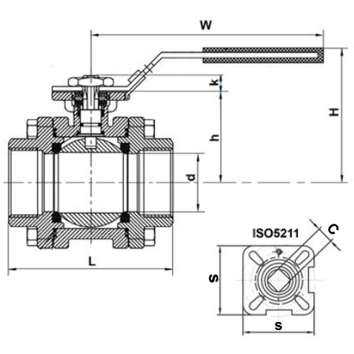 Кран шаровой Tecofi BSE6789-02PV 3/8″ Ду10 Ру140 полнопроходной, трехсоставной, разборный, нержавеющая сталь, уплотнение - PTFE, внутренняя резьба, ручка-рычаг