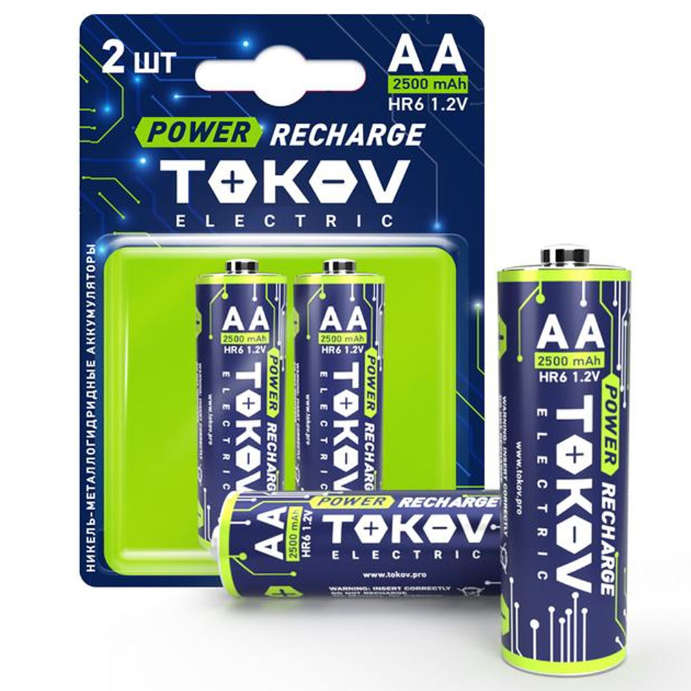 Аккумулятор Ni-MH TOKOV ELECTRIC AA/HR6 1.2 В 2500 мА.ч блистер 2 шт.