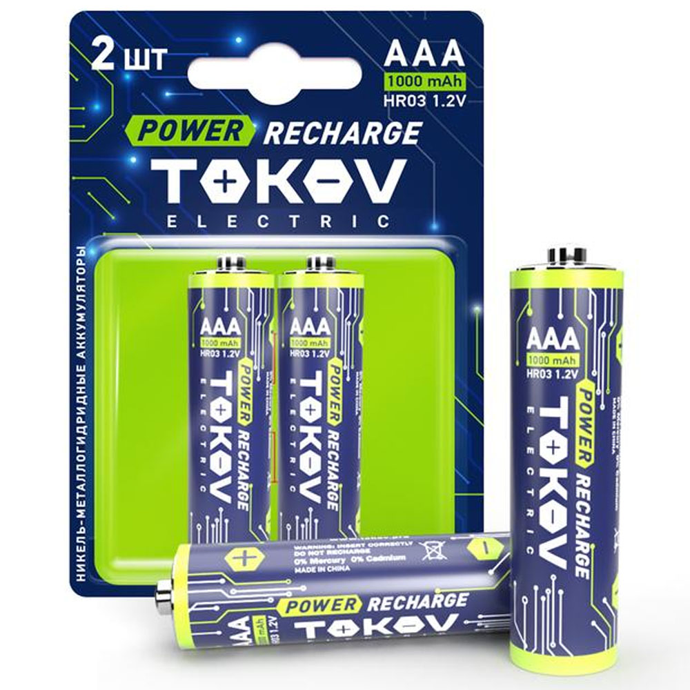 Аккумулятор Ni-MH TOKOV ELECTRIC AAA/HR03 1.2 В 1000 мА.ч блистер 2 шт.