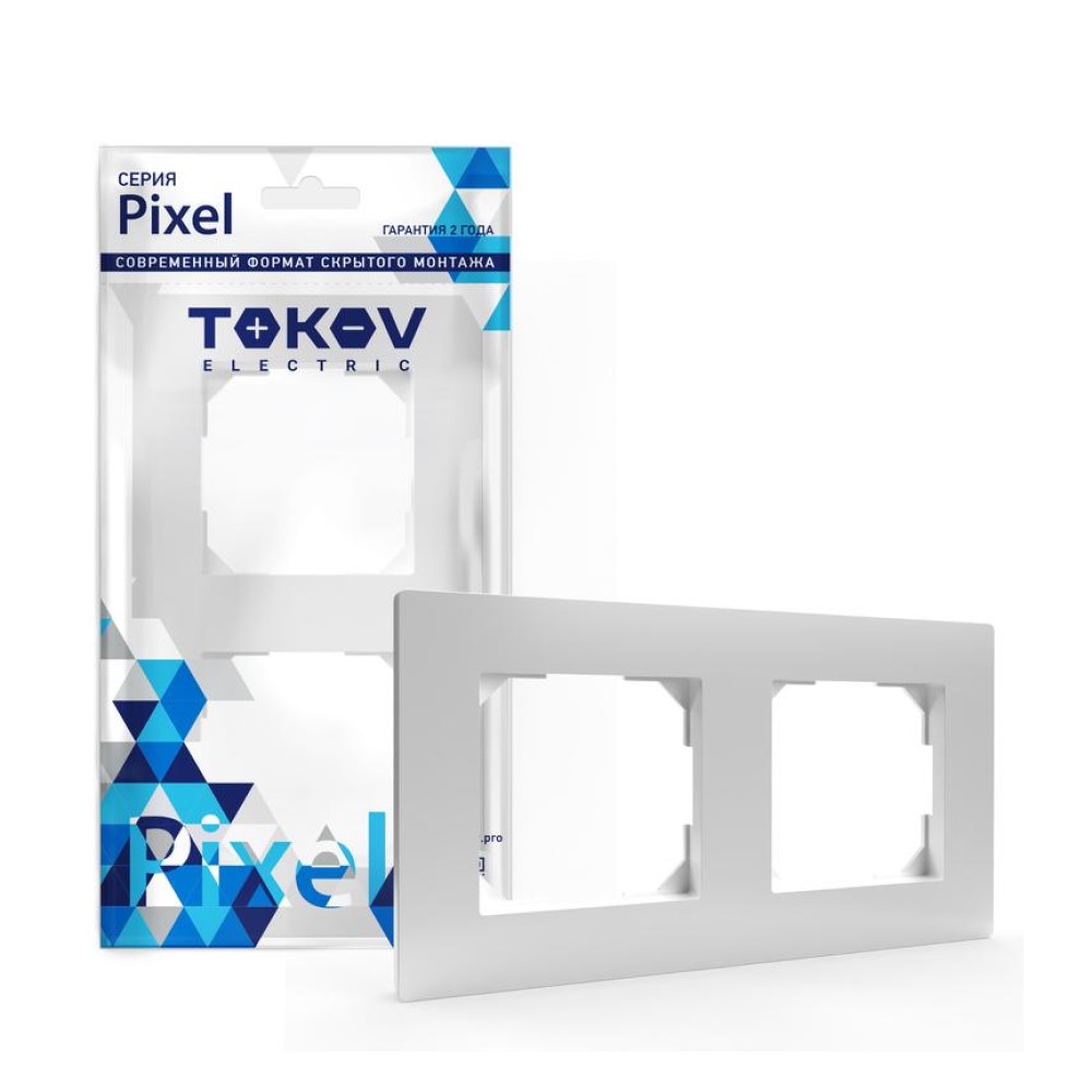 Рамка TOKOV ELECTRIC КПП Pixel 2П 2 поста горизонтальная, степень защиты IP20, корпус - пластик, цвет - белый