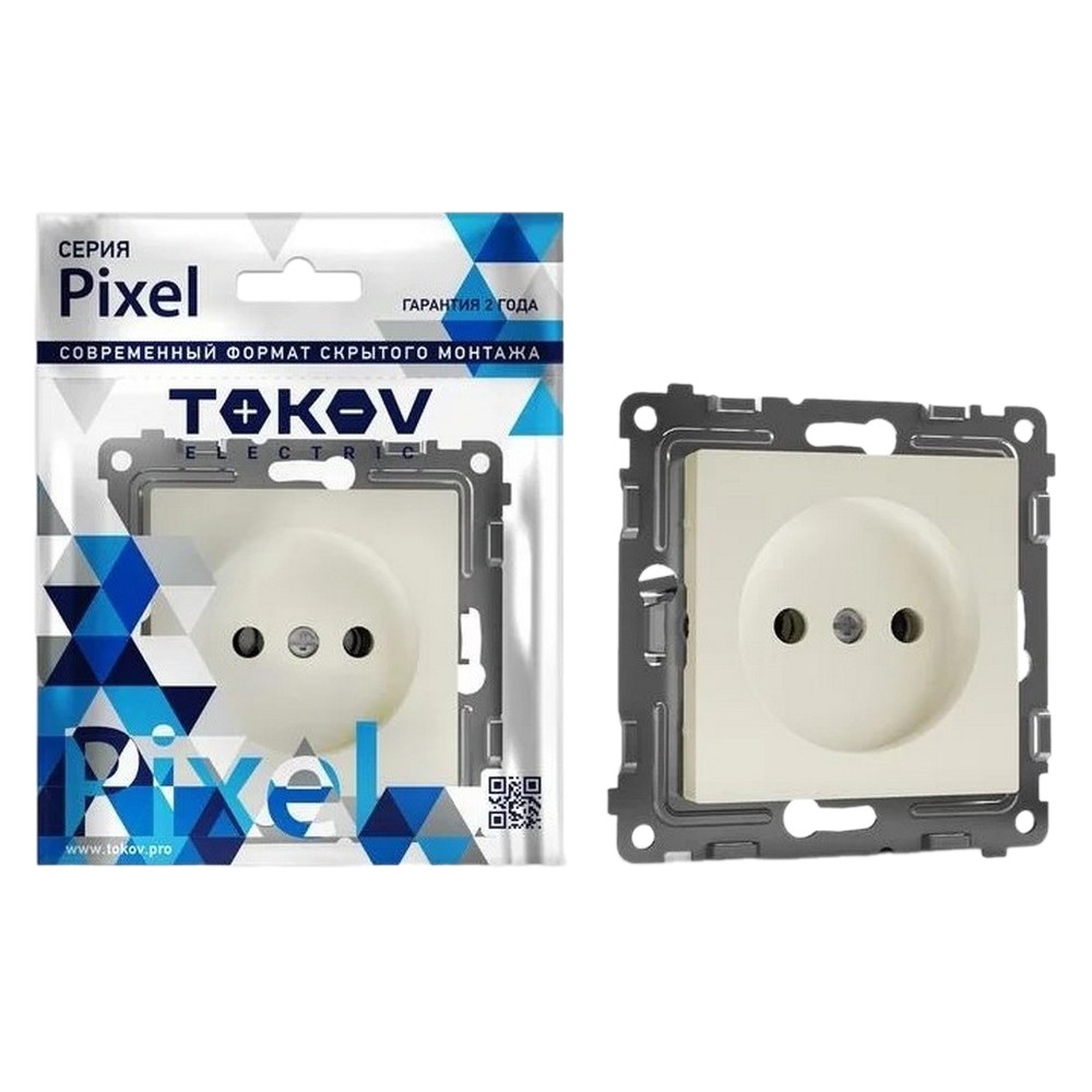 Розетка TOKOV ELECTRIC Pixel 1-местная скрытой установки без заземления, номинальный ток - 16 А, степень защиты IP20, механизм, цвет - бежевый