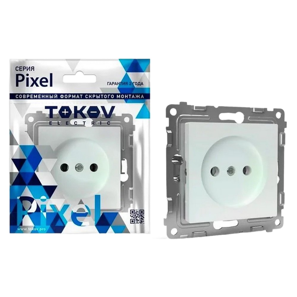 Розетка TOKOV ELECTRIC Pixel 1-местная скрытой установки без заземления, номинальный ток - 16 А, степень защиты IP20, механизм, цвет - перламутр