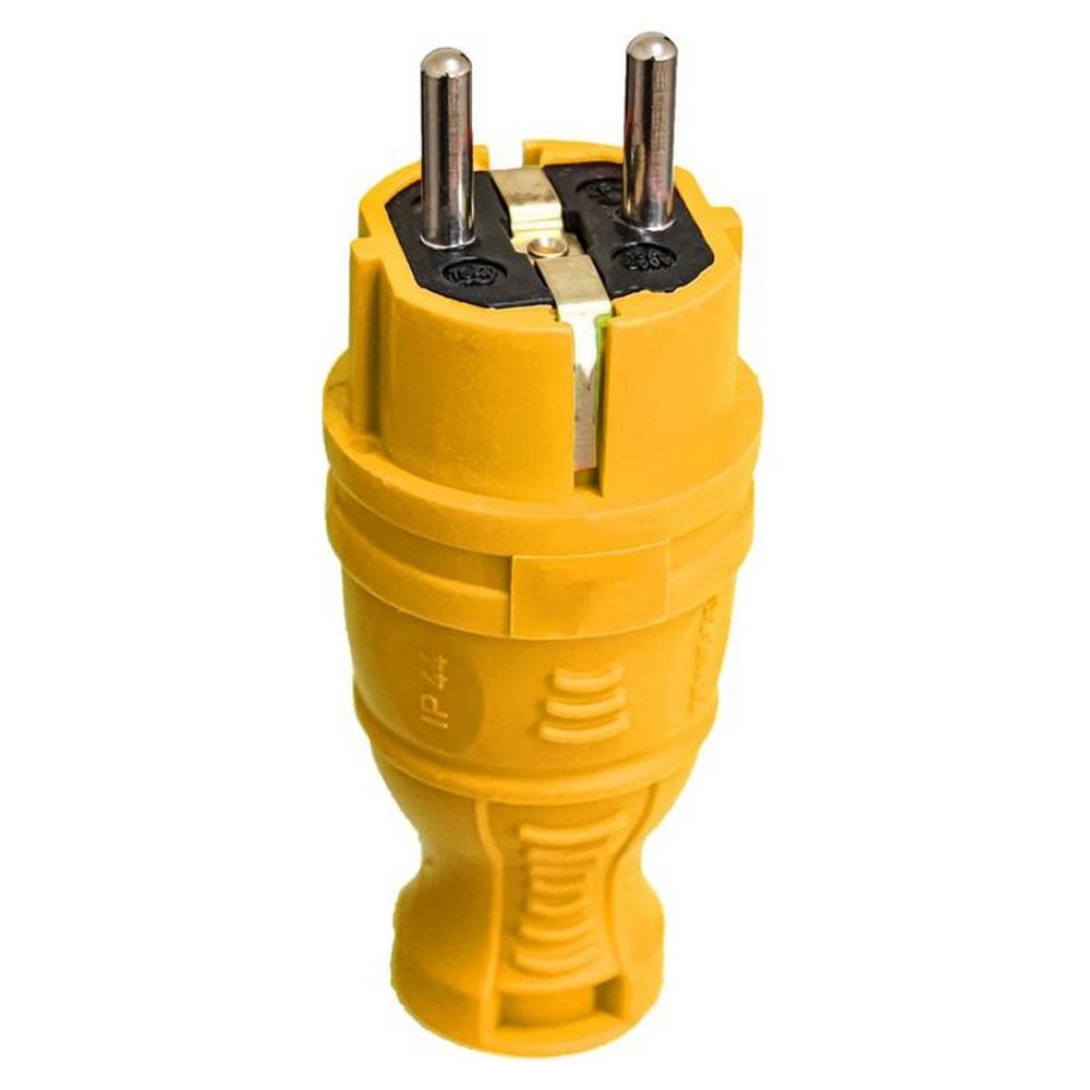 Вилка прямая TOKOV ELECTRIC каучковая с заземлением, номинальный ток - 16 А, 250 В, степень защиты IP44, цвет - желтый