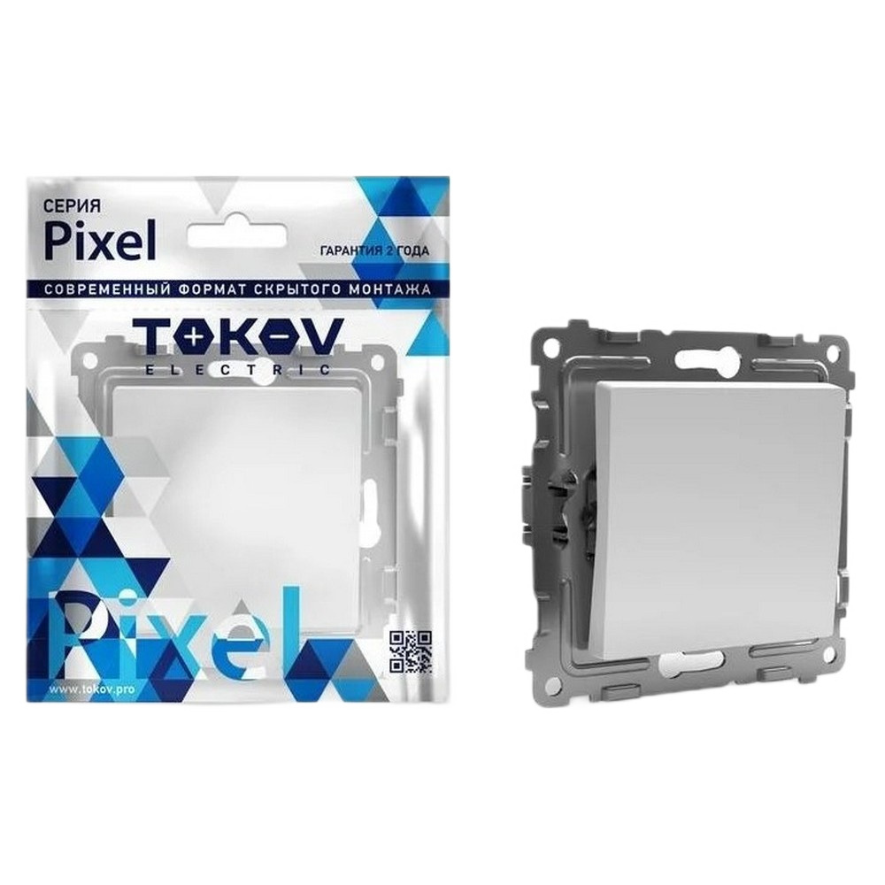 Переключатель одноклавишный TOKOV ELECTRIC Pixel проходной скрытой установки, номинальный ток - 10 А, степень защиты IP20, механизм, цвет - белый