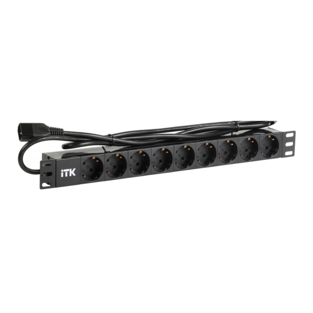 Блок розеток ITK PDU PH22-9D2-P 19″ розетки C2a - 9 шт, длина кабеля с вилкой С14 - 2м, номинальный ток - 10А, напряжение питания - 230В