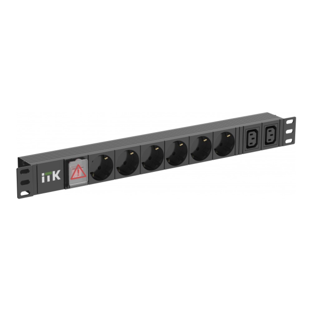 Блок розеток ITK PDU PH12-6D2C133 19″ розетки C2a - 6 шт, номинальный ток 16А, розетки С13 - 2 шт, номинальный ток 10А, без кабеля, входной разъем - С14, напряжение питания - 230В, с выключателем с LED-подсветкой