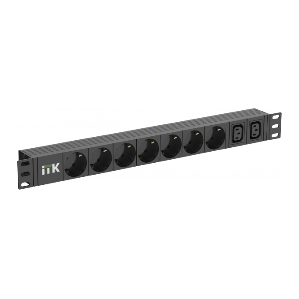 Блок розеток ITK PDU PH22-7D2C131-P 19″ розетки C2a - 7 шт, номинальный ток 16А, розетки С13 - 2 шт, номинальный ток 10А, длина кабеля с вилкой C2b - 2м, напряжение питания - 230В