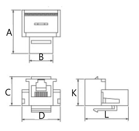 Модуль Keystone Jack Hyperline KJ1-6P6C-C2-90-WH категория 2, угол 90°, неэкранированный, разъем RJ-12, Toolless, цвет - белый