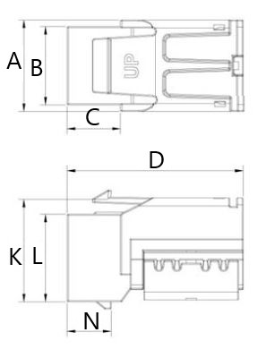 Модуль Keystone Jack Hyperline KJNE-6P6C-C2-90-WH категория 3, угол 90°, неэкранированный, разъем RJ-12, NE-TOOL, цвет - белый