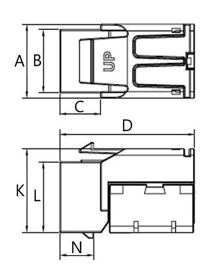 Модуль Keystone Jack Hyperline KJNE-8P8C-C5e-90-WH категория 5Е, угол 90°, неэкранированный, разъем RJ-45, NE-TOOL, цвет - белый