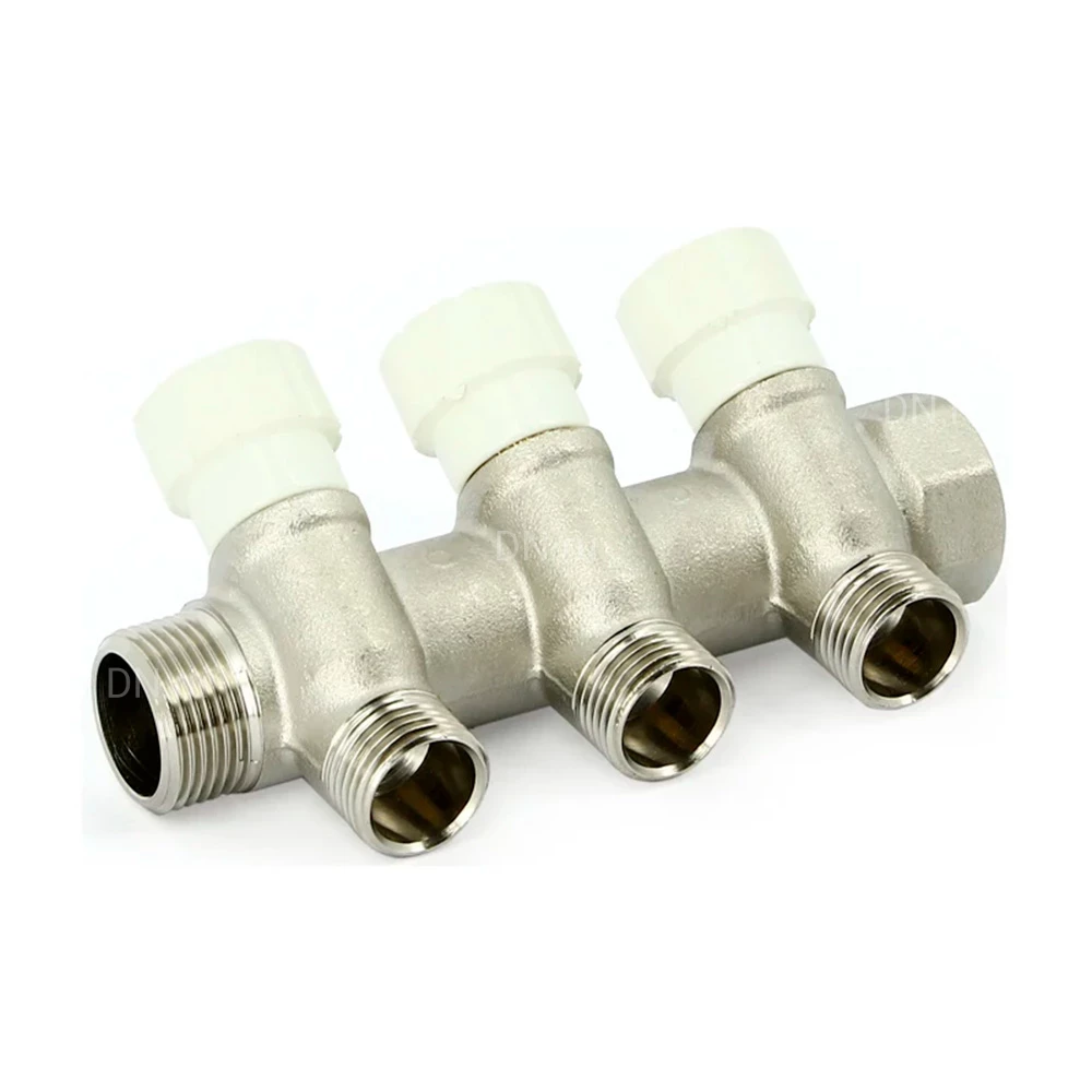 Коллектор Uni-Fitt 404N 1″x4x1/2″ Ду25 Ру10 с регулирующими клапанами, наружная резьба, материал- латунь, покрытие - никель