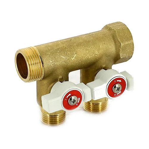 Коллекторы Uni-Fitt 424G 3/4″-1″x1/2″ Ду25 Ру10 выходов 2-4 с шаровыми кранами, присоединение - резьбовое, материал- латунь
