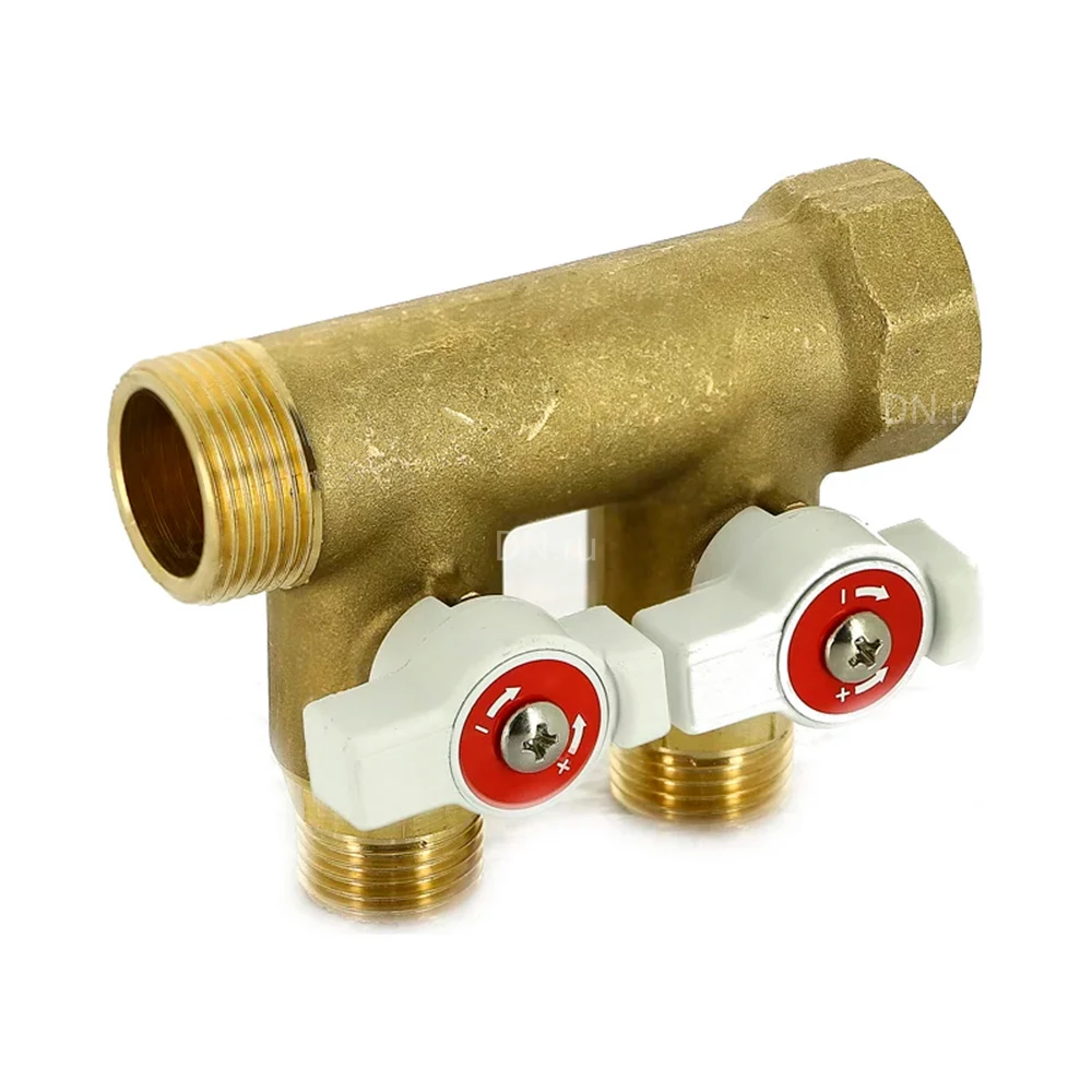 Коллектор Uni-Fitt 424G 1″x2x1/2″ Ду25 Ру10 с шаровыми кранами, присоединение - резьбовое, материал- латунь