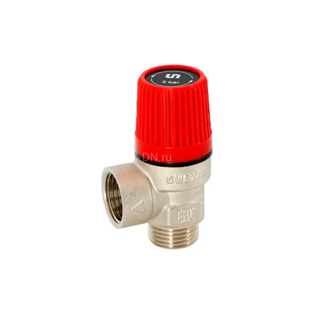 Клапан предохранительный Uni-Fitt НВ 1/2″ Ду15 Ру10 с ручкой настройки, муфтовый, давление настройки - 3бар, материал корпуса - латунь, покрытие - никель