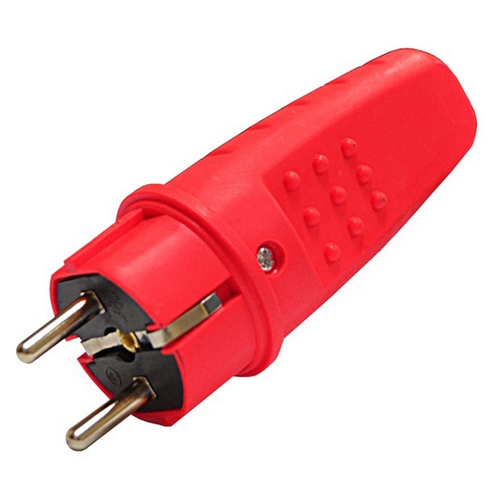 Вилка прямая UNIVersal каучковая с заземлением, номинальный ток - 16 А, 250 В, степень защиты IP44, цвет - красный