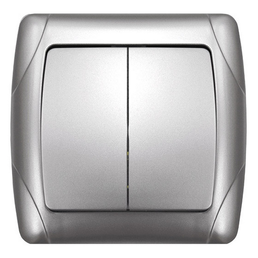 Выключатель двухклавишный UNIVersal Маргарита скрытой установки, номинальный ток - 10 А, степень защиты IP20, цвет - серебро