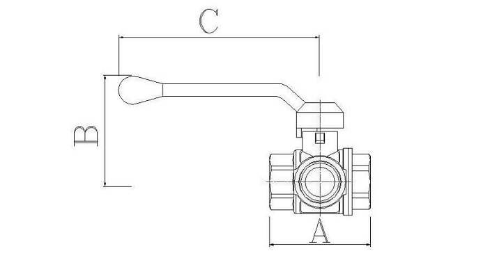 Кран шаровой Valtec VT.361.N.04 1/2″ Ду15 Ру40 муфтовый, стандартнопроходной, трехходовой тип T, присоединение внутренняя резьба, управление ручка-рычаг, латунный никелированный