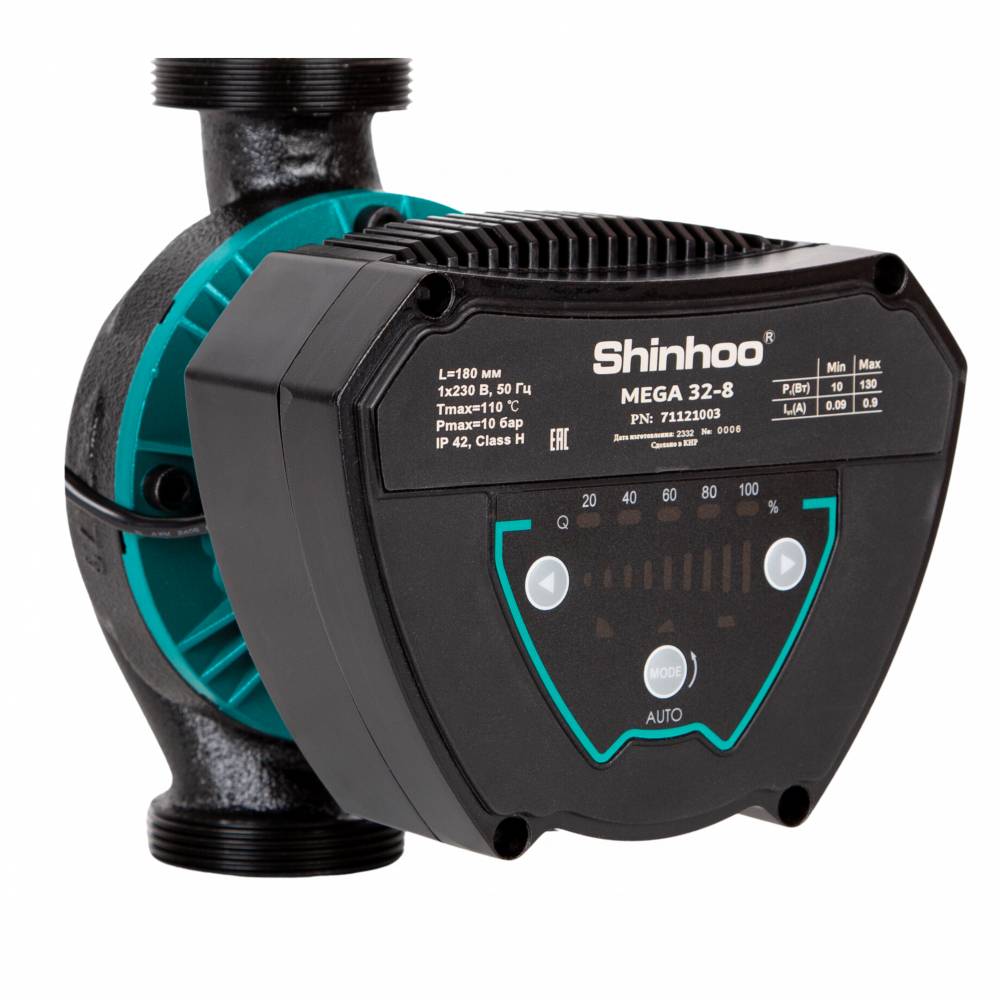 Насос циркуляционный Shinhoo MEGA 40-6F Ду40 Ру10, напор - 6 м, напряжение - 230 В, монтажная длина - 220 мм, присоединение - фланцевое