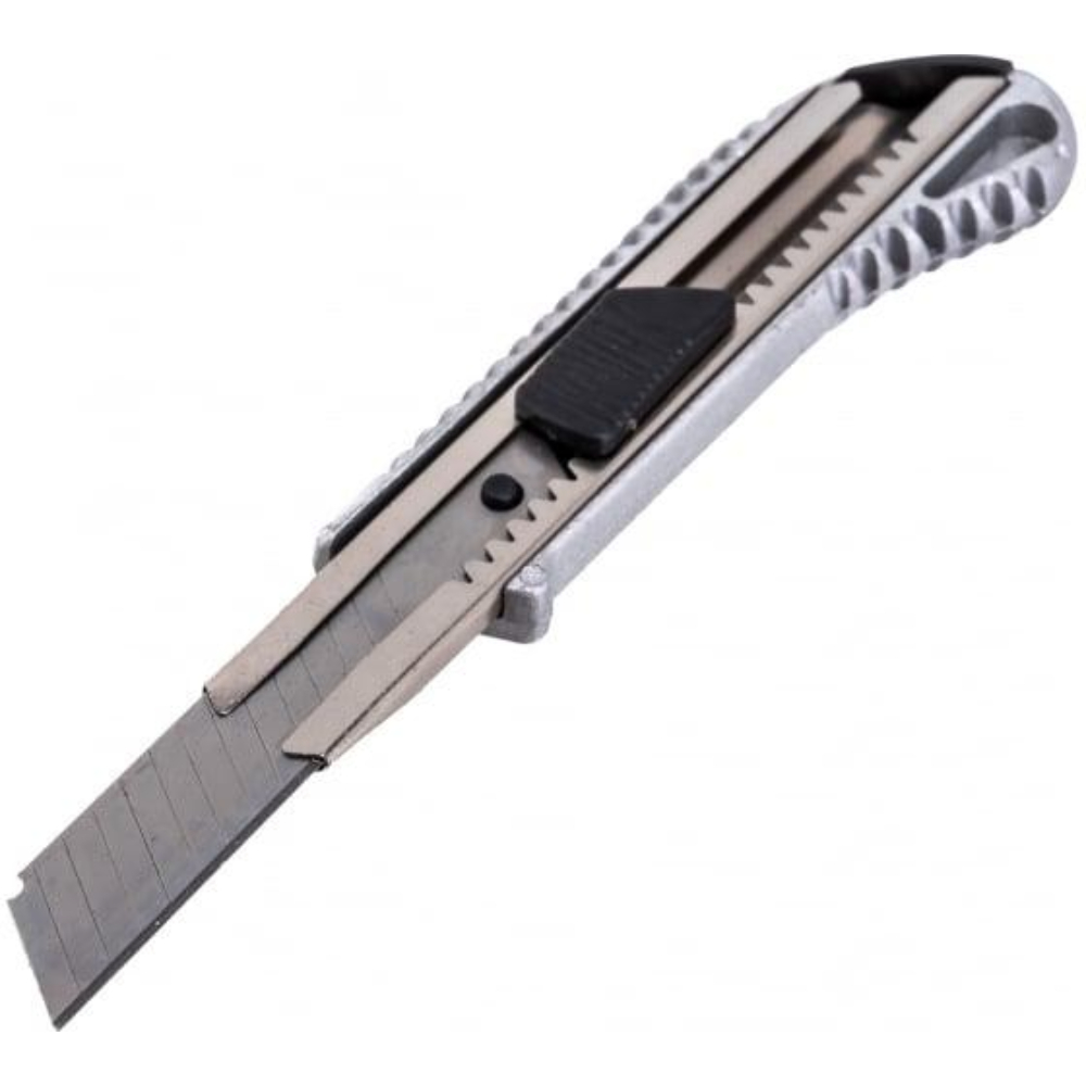 Нож Вихрь 18 мм с выдвижным лезвием, металлический корпус, металлическая направляющая, автоматический фиксатор, ширина лезвия - 18 мм