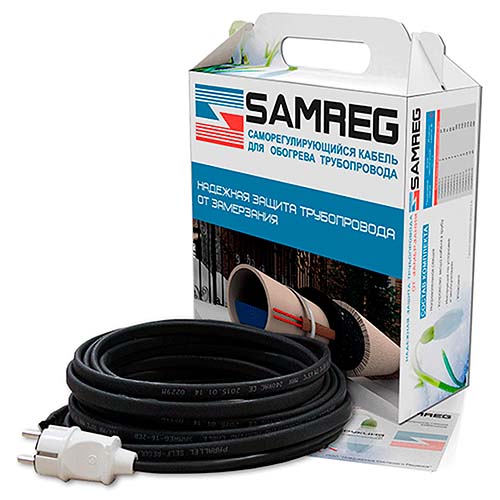Кабели нагревательные SAMREG 1-20 м саморегулирующиеся, экранированные, мощность - 16-320 Вт, в комплекте, способ монтажа - на трубу