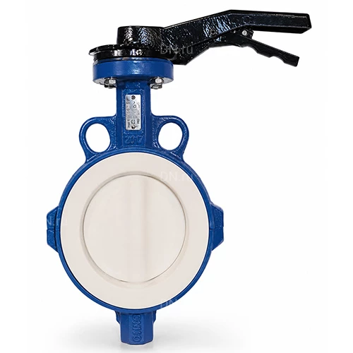 Затворы дисковые поворотные Tecofi TECFLON VP 4449R-02PTFE Ду40-100 Ру16 межфланцевые, корпус - чугун, диск - нержавеющая сталь, футерованная РTFE, уплотнение - PTFE, с ручкой