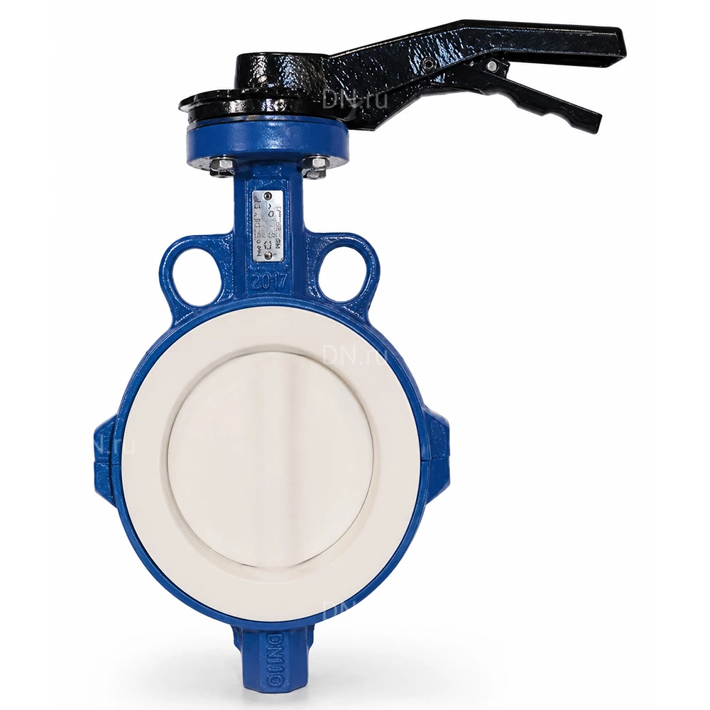 Затвор дисковый поворотный Tecofi TECFLON VP 4449R-02PTFE Ду80 Ру16 межфланцевый, корпус - ковкий чугун GGG50, диск - нержавеющая сталь CF8M футерованная РTFE, уплотнение - PTFE, с рукояткой