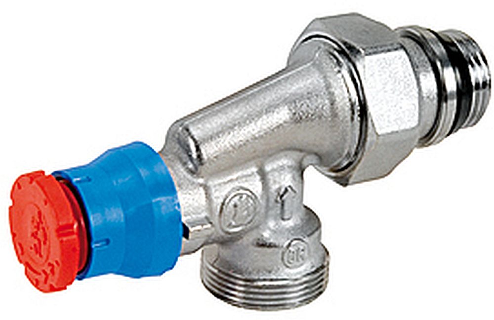 Клапан термостатический Giacomini R415TG 1/2" Ду15 Ру10 угловой осевой, хромированный, отвод с герметичной прокладкой, x 18, присоединение - наружная резьба, корпус - латунь
