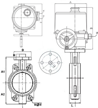 Затвор дисковый поворотный Genebre 2103 Ду300 Ру16 с электроприводом ГЗ-ОФ-400/14(м), 220В