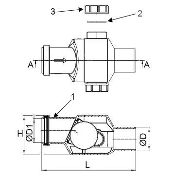 Клапаны обратные канализационные PP-H HL-4 Дн50 безнапорные с лючком-прочисткой