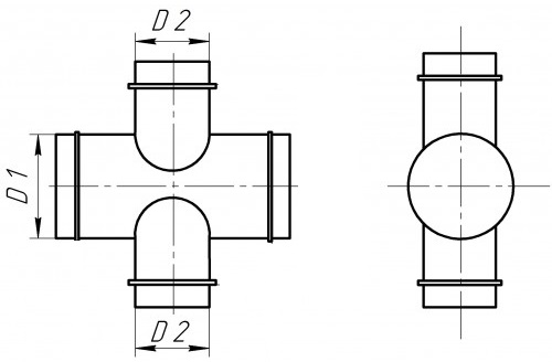 Крестовина одноплоскостная чугунная СЧЗ 100x50x50/90° прямая для внутренней канализации