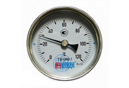Термометр биметаллический ТБ80 Метер осевой, до 120°С, корпус 80 мм, L=100 мм, присоединение G1/2"