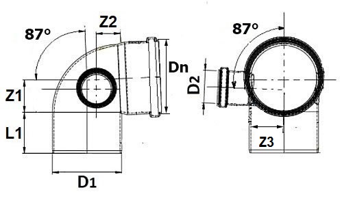 Отводы полипропиленовые 87° Политэк Дн32-110 для внутренней канализации