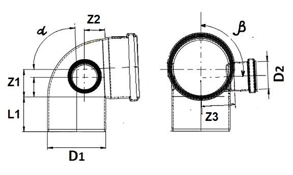 Отвод полипропиленовый 87° Дн110 с правым выходом Дн50 Политэк для внутренней канализации