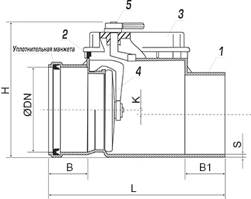 Клапан обратный канализационный RTP PP-B Дн50 безнапорный с заслонкой из нержавеющей стали и фиксатором для наружного монтажа