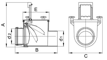 Клапан обратный канализационный RTP Дн110 безнапорный, корпус - полипропилен, заслонка - нержавеющая сталь