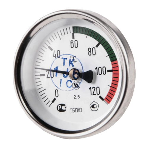 Термометр биметаллический ТБП-Т НПО Юмас осевой, до 200°С, корпус 63 мм, L=100 мм, присоединение G1/2"
