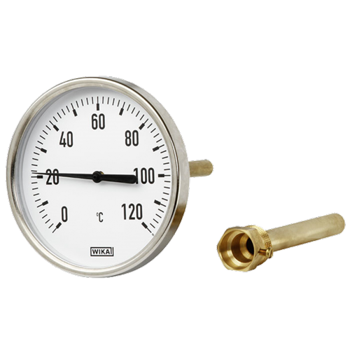 Термометр биметаллический А5000 Wika осевой, до 120°С, корпус 63 мм, L=100 мм, присоединение G1/2" 3901688 (36523010)