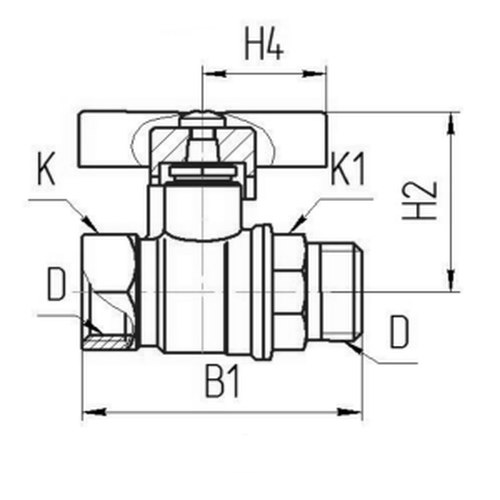 Кран шаровой газовый БАЗ А11/1 11б27п 3/4″ Ду20 Ру40 полнопроходной, латунный, внутренняя-наружная резьба, ручка-бабочка