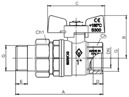 Кран шаровой BUGATTI Oregon 322 3/4″ Ду20 Ру40 полнопроходной, двухходовой, латунь CW617N, уплотнение - PTFE G400, внутренняя резьба / наружная резьба, ручка-бабочка