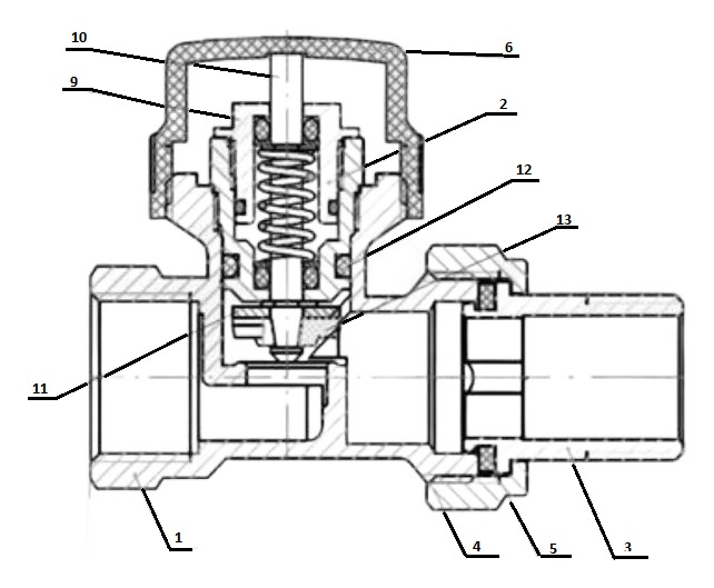 Клапан автоматический терморегулирующий EUROS EU.ST6121 3/4″ Ду20 Ру10 прямой, латунный никель, внутренняя/наружная резьба