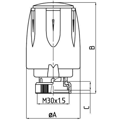 Термостатическая головка Kromwell EU.ST6136 Ру10 присоединительная резьба М30х1.5, с диапазоном регулировки 6-28 °C, точность ±1°C, жидкостная