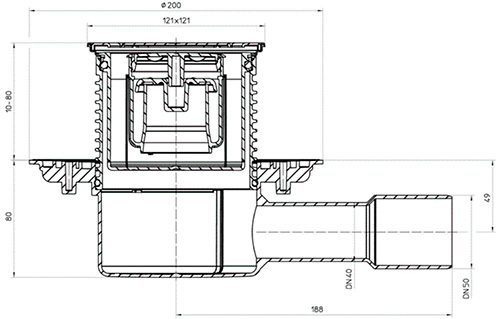 Трап регулируемый HL HL510Prblue-3000 Дн40/50 с сифоном Primus blue, с фиксацией Klick-Klack, корпус - полипропилен, с нержавеющей решеткой 115x115мм, горизонтальный выпуск
