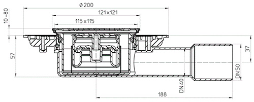 Трап регулируемый HL HL90Prblue-3000 Дн40/50 с сифоном Primus blue, с фиксацией Klick-Klack, корпус - полипропилен, с нержавеющей решеткой 115x115мм, горизонтальный выпуск