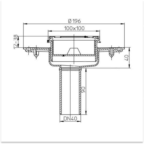 Трап нерегулируемый HL HL92 Дн40 94x94мм нержавеющая решетка, вертикальный выпуск, для балконов и террас
