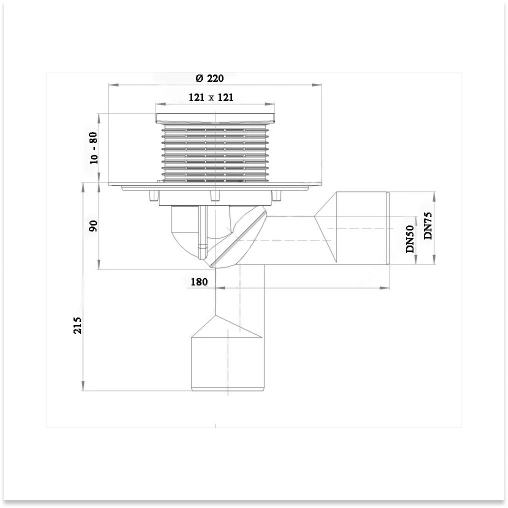 Трап регулируемый HL HL80 Дн50/75 115x115мм нержавеющая решетка, сухой затвор, фиксация решетки klick-klack горизонтальный/вертикальный выпуск, для балконов и террас