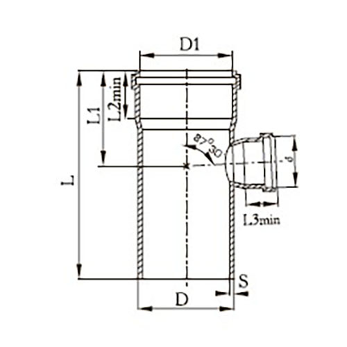 Тройник Агригазполимер Ду110x50 90° переходной для внутренней канализации, корпус - НПВХ