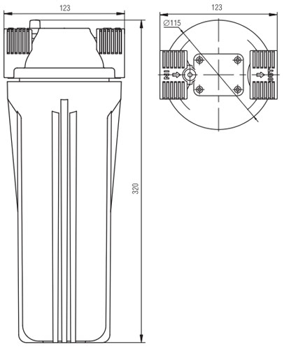 Фильтр магистральный Акватек FMC 3/4″ Ду20 Ру6 для холодной воды, без картриджа, прозрачный корпус 10″, присоединение - внутренняя резьба