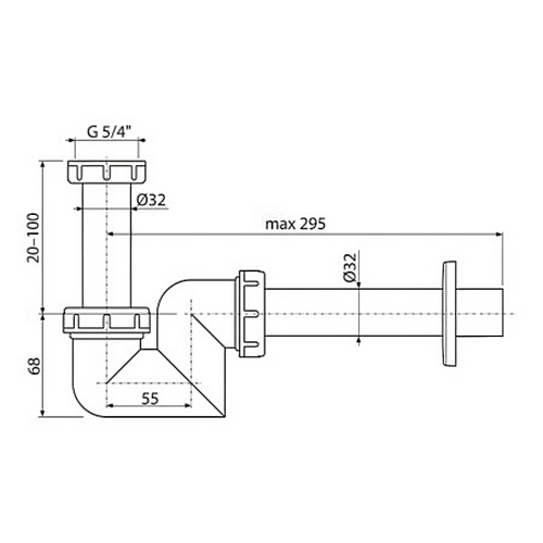 Сифон для умывальника/биде Alca Plast A45F-DN32 1 1/4″x32 трубный, с прямой трубкой диаметром 32 мм, без выпуска