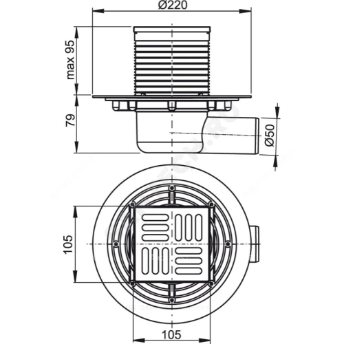 Трап горизонтальный регулируемый Alca Plast APV1321 Дн50 с нержавеющей решеткой 105х105мм с гидрозатвором+механический сухой затвор